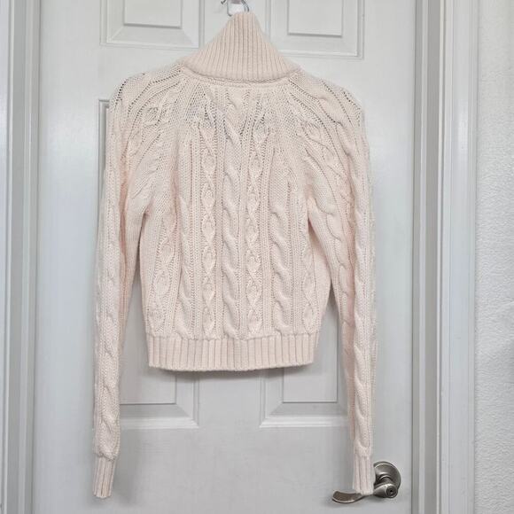 Tommy Jeans M Cable Knit Quarter-Zip Sweater Wool Blend Ivory White Logo Patch - Picture 5 of 10